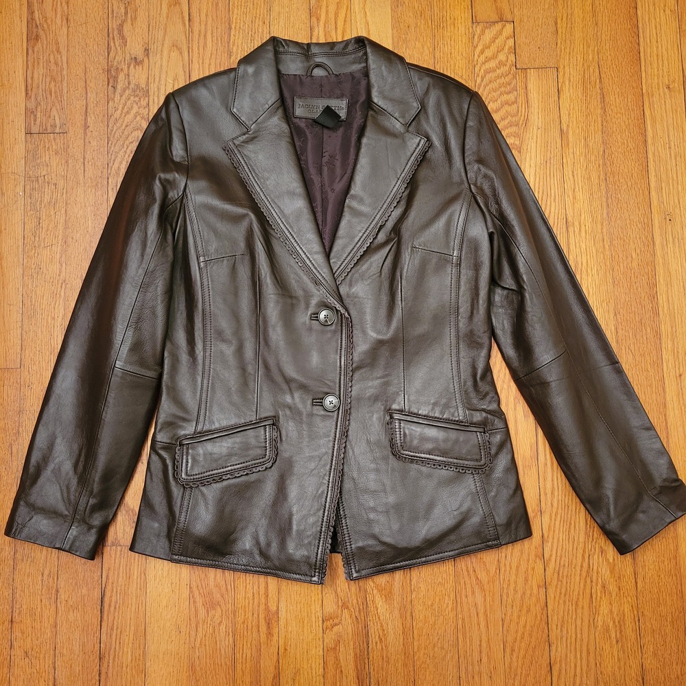 Jaclyn Smith Brown Leather Blazer Jacket 10 Coquette Cottage Granola Mob Wife